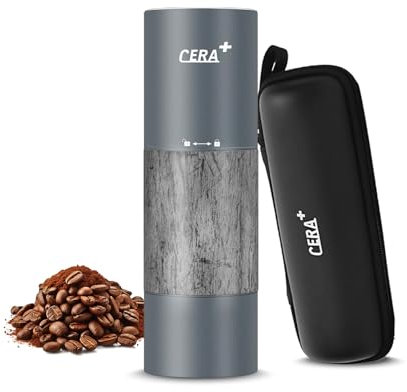 CERA + Moulins à cône électriques avec étui de transport, petits moulins à café expresso professionnels pour usage domestique, gris