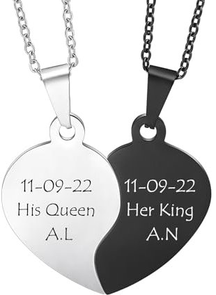 MeMeDIY Personalized Heart Puzzle Matching Necklaces for Couples Boyfriend/Girlfriend Women Men Silver Black Rose Gold Stainless Steel 2pcs Friendship Necklace Relationship Necklace-D1