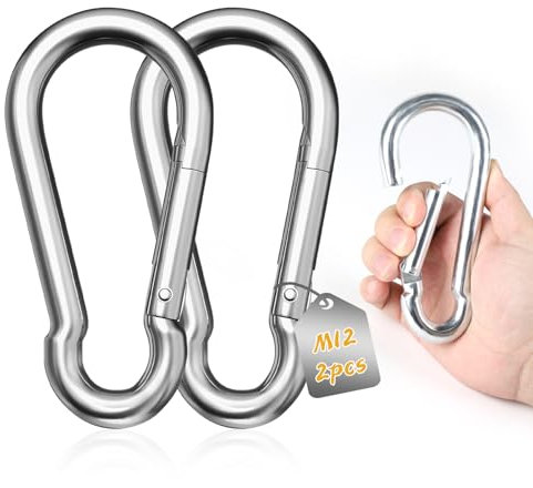 LALAGO Mousqueton de Fixation pour Charges Lourdes, 2Pcs M12 140mm x φ12 mm, Acier Inoxydable 304, Grand Mousqueton Inox de Fixation Capacité de Charge de 550kg