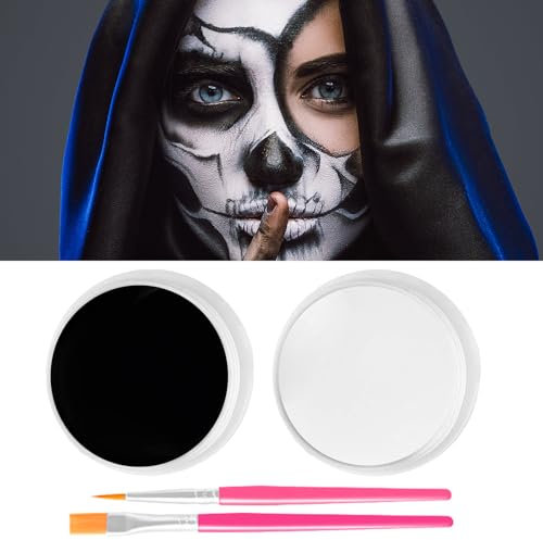 NebulaGlam Maquillage Halloween, Maquillage Halloween pour Visage Noir et Blanc, Kit Maquillage Halloween Enfant Adulte pour Carnaval Théâtre Cosplay Fantaisie Clown SFX, Noir(50g), Blanc (50