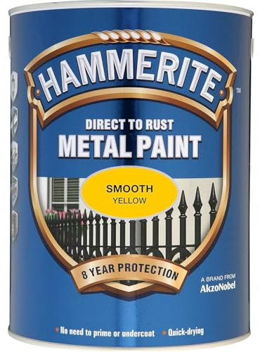 AMK® Hammerite Metal Paint Smooth Yellow 750ml Direct To Rust Quick Drying No Primer Or Undercoat Needed Single Coat