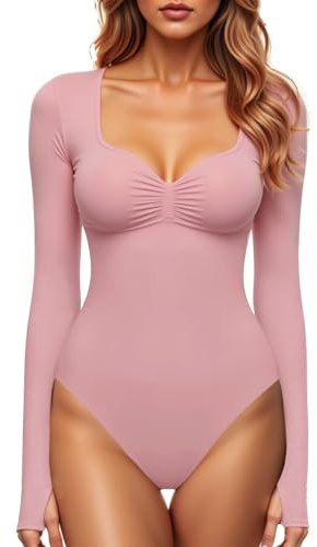 GJY Body pour Femmes,Col V Carré Hauts Sexy Mode Manches Longues Going Out Tops Combinaison Corps Stretchy