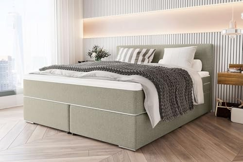 99rooms Phönix Boxspringbett Doppelbett Ehebett: 160x200 cm, Webstoff Malmo_NEW Beige, Box: Bonellfederkern, Matratze: Taschenfederkern 17 cm, Kaltschaumtopper 3,5 cm