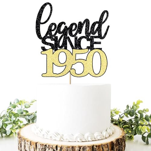 Legend Since 1950 Cake Topper 75th Birthday Happy Birthday Cake Topper Men and Women Cheer 75 Years Old Handmade Black Gold Glitter Cake Decoration (black gold, 1950)