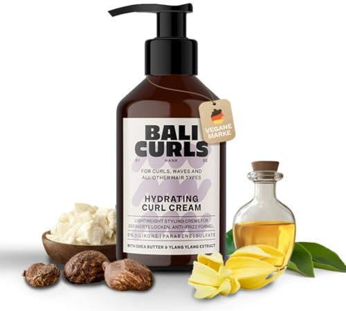BALI CURLS Hydrating Curl Cream – Feuchtigkeitsspendende Lockencreme Sheabutter, Kokosöl & Ylang-Ylang – Locken Creme für geschmeidige & definierte Curls – Vegane Lockenpflege für Naturlocken – 150ml