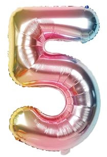 Oirigaga 44 Stück Geburtstagsdeko Set, Kindergeburtstag Party Deko Luftballons, Cartoon Helium Ballons Folienballons mit Happy Birthday Banner und Cake Topper für 5 Jahre Jungen Mädchen, Blau Rosa