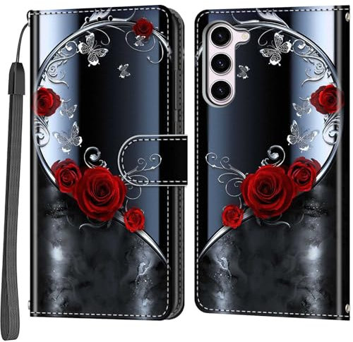 Handyhülle für Samsung Galaxy S23 Hülle, Magnetische Flip Stoßfeste Schutzhülle mit Standfunktion Kartenfächern Klapphülle Handytasche silberner Schmetterling