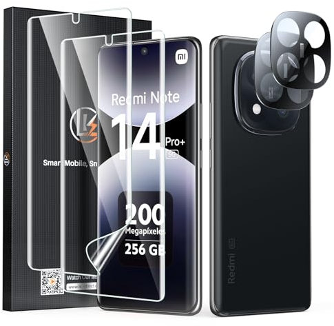 LK TPU Schutzfolie für Redmi Note 14 Pro Plus 5G, 2 Stück Displayschutzfolie [kein Glas] und 2 Stück Schutzglas Kameraschutz, 3D Gebogene Vollabdeckung, HD, Blasenfreie Weich Folie für Note 14 Pro+ 5G