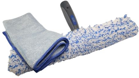 Glanzgenie Fenster-Einwascher (35cm) von LEWI | T-Träger + Einwascherbezug | Mikrofaser-Bezug waschbar, ergonomischer Griff | schnelle & effiziente Fensterreinigung | gratis Mikrofasertuch dazu