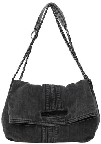 Farcauo Denim Umhängetasche Vintage Jean Tote Handtaschen für Frauen Denim Crossbody Taschen Große Kapazität Schwarz Jean Tote Taschen