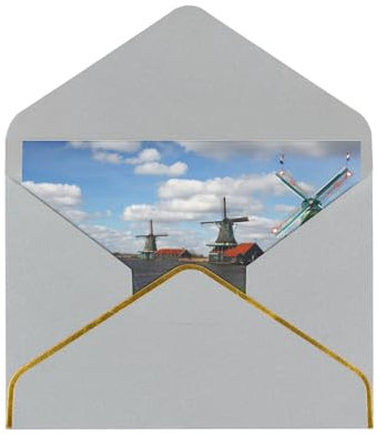 Hnnkloy Geburtstagskarte, holländische Windmühlen mit roten Tulpen im malerischen Feldfluss von Amsterdam,Hellgrau