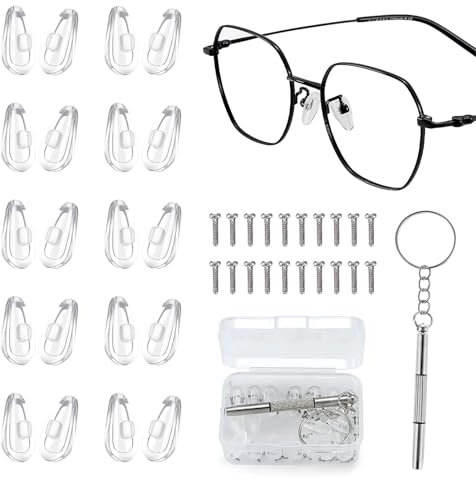 10 Pairs Silicone Nose Pads for Glasses, Eyeglass Spectacle Nose Pads, Push on Screw-in Nose Pads for Eyeglass, Replacement Soft Nose Pads for Glasses, Sunglasses, Reading Glasses, Full-Frame Eyewear