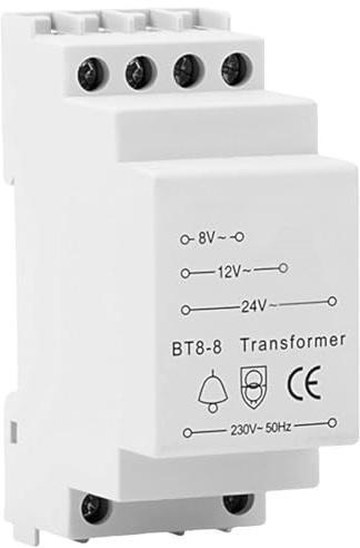 Klingeltrafo Türklingel, 8V 12V 24V Klingeltransformator für max, Netzteil Hutschiene, Ring Transformator, Ring Trafo, 8VA Türklingel Gong, Klingel Trafo geeignet für genormte Hutschiene, Weiß