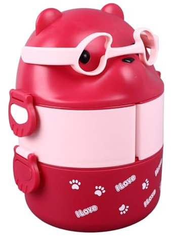 Nikou Bento Box - Fiambrera portátil de 2 capas, reutilizable, a prueba de fugas, para escuela, trabajo, camping, diseño de oso rosa, 500 ml