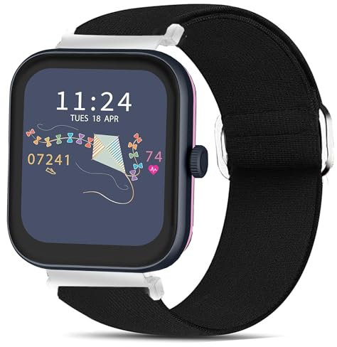 Bleushaweu for RADLEY Series Smartwatch 18mm 20mm 22mm Quick Release Stretch Elastics Nylon Adjustable Replacement Strap Accessories Compatible for RADLEY Series 32/20/28/19/46/10 (Black, 20mm)