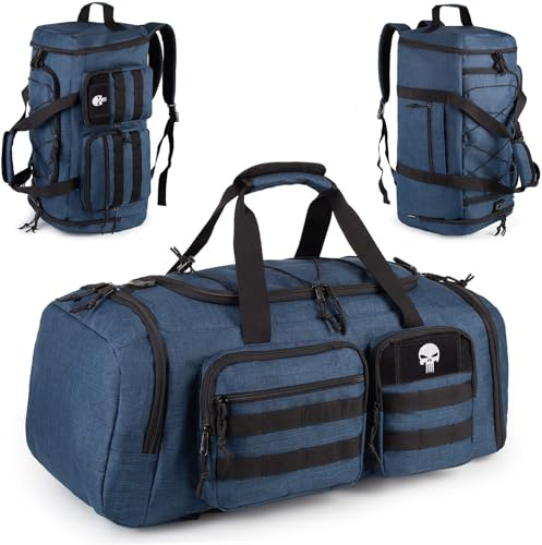 Bunnychic Taktische Tasche Herren 50L, 3-in-1 Sporttasche für Reisen | Taktische 3-in-1-Sporttasche mit separatem Schuhfach, wasserabweisend, ideal für Wochenendtrips, Sport und Reisen