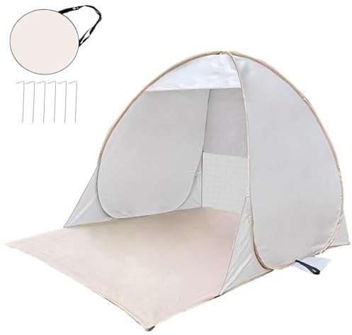 Strandmuschel Pop Up Uv Schutz 50+, 2-3 Personen Groß Strandzelt 1kg-Leicht & Tragbar, Wasserdicht Sonnenbeständig Atmungsaktiv, 160x150x127cm, für Wanderausflug Strand Camping (A)
