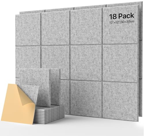 Soundsbay Sound Proofing Panels, 18 Pack Square Acoustic Wall Panels Self-Adhesive, High Density Sound Absorbing Panels for Wall, Recording Studios, Home, Office 30x30x0.9cm