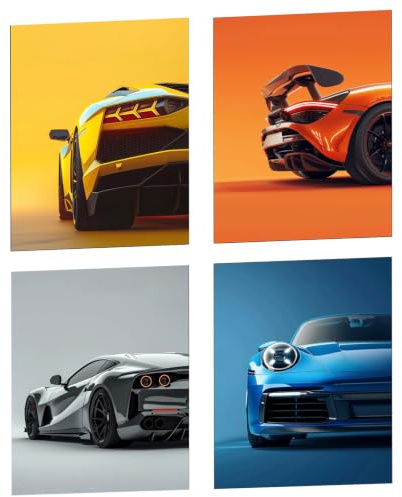 Leseogye 4 Stück Super Auto Bilder, Auto Poster Supersportwagen Wall Art, Car Poster für Zimmer Deko Jungs, Rennwagen Wandbilder, Autobild Wall Decor für Wohnzimmer, Schlafzimmer (Unframe,30 x 21 cm)