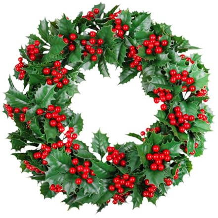 Badiman Corona Navideña Artificial para Puerta de Entrada, Decorativa con Rojos.