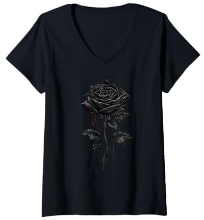 Femme Fleur de Rose Noire Botanist Garden Flower Black Rose T-Shirt avec Col en V