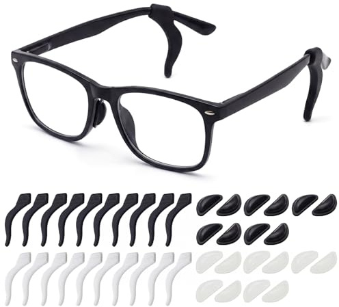 10 Pairs Silicone Nose Pads Anti-Slip for Glasses | Includes 10 pairs anti-slip ear grips in black and white, adhesive stick-on pads to prevent slipping down nose.