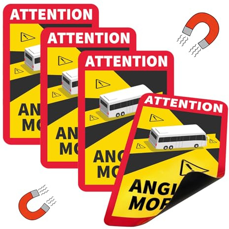 4 Stück Wohnmobil Aufkleber Toter 25 x 17cm Winkel Aufkleber Frankreich Schilder Magnetisch Attention Angles Morts Magnetschilder handelt mit UV Schutz für Bus und Wohnwagen