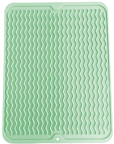 SOQKEEN Dish Drying Mat Silicone, Fast Draining, 50 x 40 cm, Light Green | For Kitchen Sink Sides & Under Dish Racks, Protects Worktops, Non-Slip, Heat Resistant, Easy to Clean, Foldable
