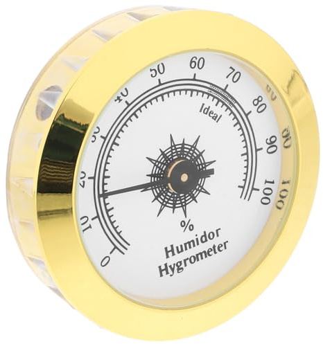 AMUSLESUR Rundes Analoges Hygrometer 50mm mit Goldfarbener Legierung Präzises Feuchtigkeitsmessgerät für Kleine Aufbewahrungsboxen Eingebautes Design für Gewächshaus und Zigarrenkisten