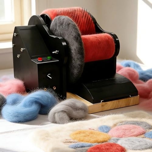 MANYOUYOU Elektrische Wollfilzmaschine Mit Fußpedal, Woll Mischbrett-Kardiermaschine, Woll Kardierer, Schnelles Farbmischen, Wollfaser-Trommel Kardiermaschine, Für DIY Craft Make