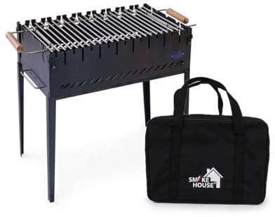 Mangal Schaschlik Grill Koffer für 8 Spieße Stahl mit Grillrost BBQ Robust Camping klappbar Grillrost & Transporttasche