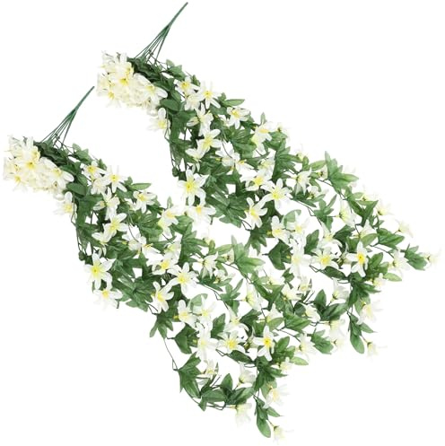 LAPYAPPE Guirlande de Fleurs Artificielles Lys Blanc en Tissu de Soie 2pcs Décoration Murale Réaliste Polyvalente pour Arrangement Floral Quotidien et Salle de Lecture