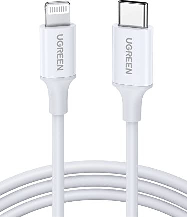 UGREEN USB C auf Lightning Ladekabel Weiß MFi Lightning USB C Kabel PD 3.0 kompatibel mit iPhone 14 Pro Max, iPhone 13 Mini, iPhone 12, iPhone SE, iPad 2021 iPad 2020 AirPods Pro Ladecase usw. (2M)