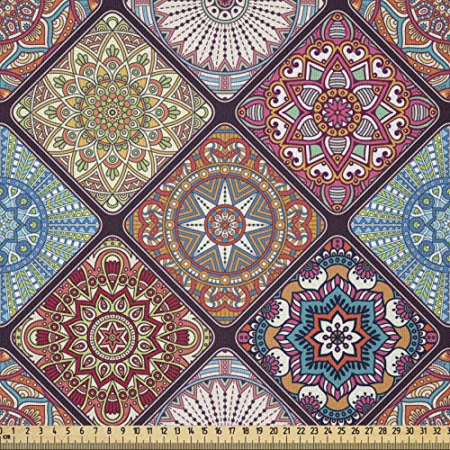 ABAKUHAUS Mandala Stoff als Meterware, Bunte Mosaik-Blumen, Microfaser Stoff für Dekoratives Basteln, 1M (230x100cm), Blasser Redwood
