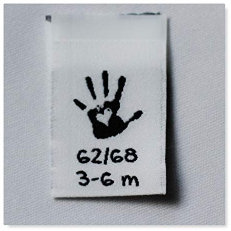 Sylter Nähkultur 20 gewebte Grössenetiketten Kinder Baby Handmade Webetiketten zum einnähen viele Größen bestellbar (62/68)