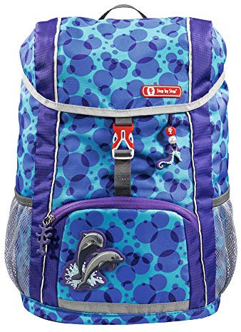 Step by Step Rucksack-Set Kid „Happy Dolphins“, blau, mit Sitzkissen, ergonomischer Mini-Ranzen mit abnehmbarem Brustgurt, für Kindergarten, Vorschule und Freizeit, 13 l