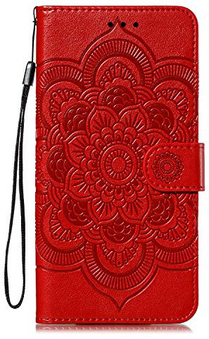 MRSTER Xiaomi Mi A3 Custodia Flip, Goffratura Design Case in PU Pelle Internamente Silicone TPU Cover Portafoglio Cover Premium Custodia per Xiaomi Mi A3 / Xiaomi Mi CC9e. LD Mandala Red