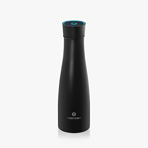 NOERDEN - Smart Water Bottle LIZ 480 - Stainless-Steel Self-Cleaning Water Bottle - BPA Free Lid, UV Sterilisation, Hydration Reminder and Temperature Rage LED Indicator - 0,48l - Black