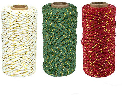 Spago per Corde Natalizie,3 Rotoli 100m Spago per Corde Natalizie Spago in Cotone Filo Resistente per Confezioni Regalo di Natale Artigianato Fai-da-Te e Artigianato Fatto a Mano Tag Natalizi