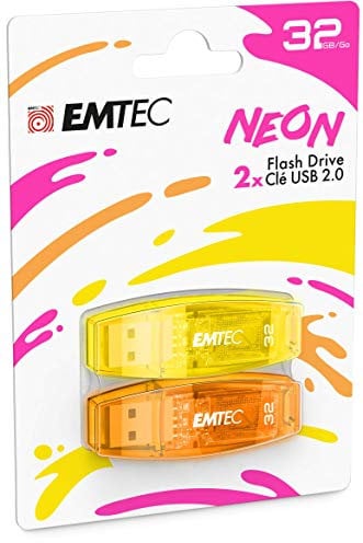 Emtec C410 32GB USB-Stick USB 2.0 Transparent Neon - 2er Pack (Orange Gelb)