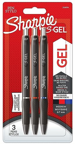 Sharpie S-Gel Gelstifte | mittlere Spitze (0,7 mm) | Gelschreiber mit Schwarzer, blauer & roter Tinte | 3 Stück