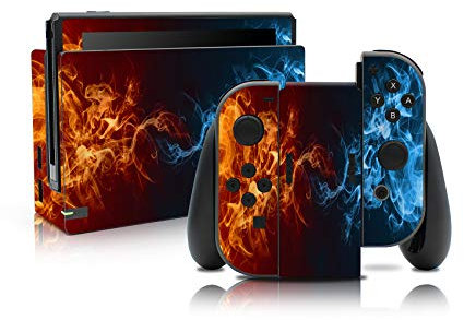 Folien Skin für Spiele Konsole Joy-Con und Ladestation Aufkleber Set Top Schutz gegen Kratzer Design Sticker Cover passgenau selbstklebend RX021 (Nr. 6 Feuer)