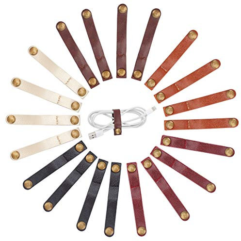 GORGECRAFT 20 Pcs Leather Cable Straps Cable Ties Organizers Cord Management for USB Headphone Wires, Long Straps