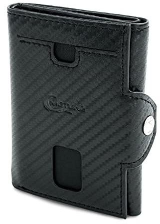 MOTUNE® Smart Wallet II mit Münzfach - Geldbörse Herren und Damen mit 8 Kartenfächer - Portemonnaie für Männer und Frauen - Slim Wallet Brieftasche mit RFID-Schutz und Platz für 12-14 Karten (Carbon)