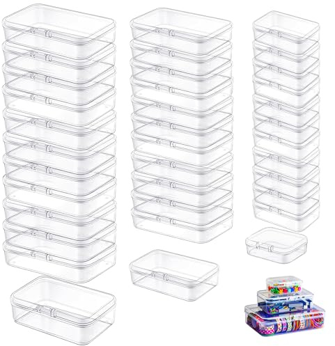 LJY 36 Clear Plastic Storage Boxes with Hinged Lids, 3 Sizes | Twelve each in 115 x 85 x 28 mm, 85 x 55 x 25 mm and 65 x 45 x 20 mm for beads, findings and small parts