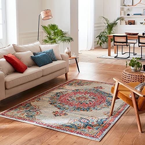 Nazar - Tapis de Salon - Lavable - 200x290 cm - Crème - Tapis Vintage - Tapis à Poils Ras