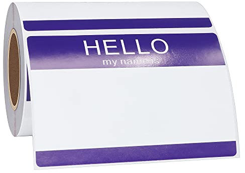 Hycodest 89 x 60 mm lila Hello My Name is Sticky Namensaufkleber rechteckig beschriftbar Namensschilder Tags, 200 Aufkleber