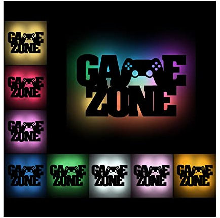 Namofactur Veilleuse Déco Gamer Gaming Zone Pour Garçons Et Filles - Idée De Cadeau Pour Anniversaires Lampe Led USB Murale En Bois Gravé avec changement de couleur