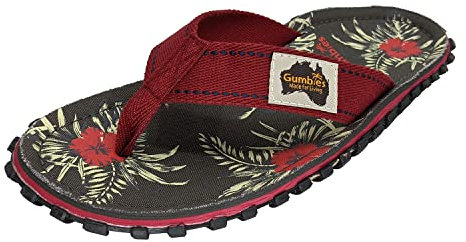 Gumbies Originals Rot - Flip Flops aus recycelten Materialien - profilierte Sohle aus wiederverwerteten Autoreifen, weiches Fußbett aus Canvas-Baumwolle, bequemer Baumwoll-Zehensteg, Grey Hibiscus, 40