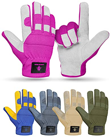 NORTH SKIN Gartenhandschuhe aus Leder, robust, für Sicherheit, Arbeit, dornfest, für Baumechaniker, atmungsaktive Konstruktion, Arbeitshandschuhe, Geschenk für Männer und Frauen (mittel, rosa)